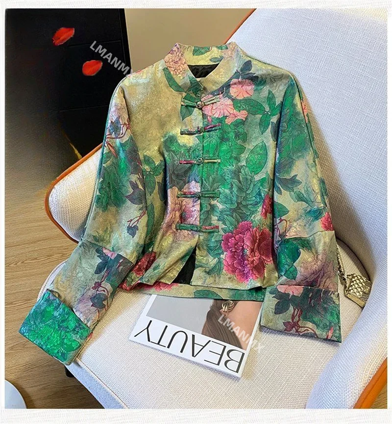 New Women's Jacket Outerwears  Chinese Light National Wind Jacquard Jacket Women's Spring Tang Suit Buckle High-end Retro Coat