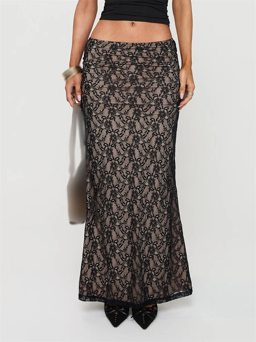

Women Lace Long Skirt Autumn Low Waist Fashion Elegant Party Pencil Skirts for Summer Spring Retro Vintage Y2K Aesthetic Clothes