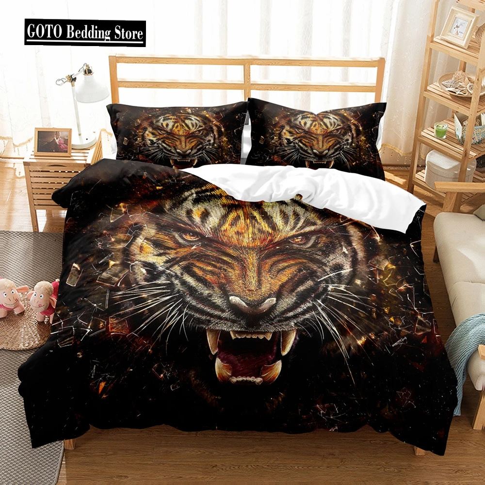 

2-3pcs Duvet Cover Set Housse De Couette Western Tiger Animal Double Comforter Bedding Sets Dropshipping Wholesale Customized