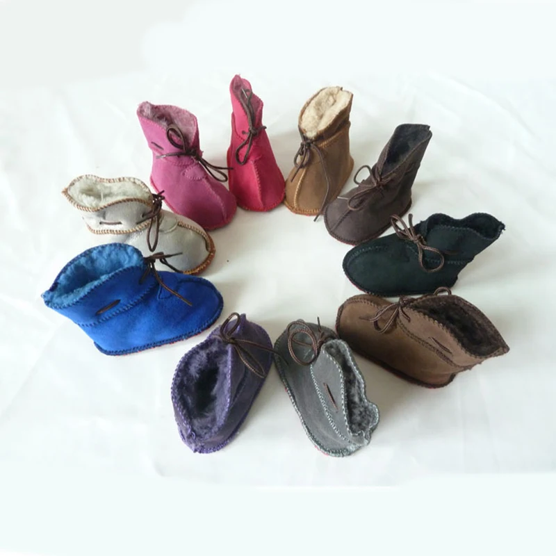Girls Wool Sheepskin Boots Children Winter Fur Shoes Kids Boy Velvet Snow Boots Infant Baby Toddler Leather Furry Boots Footwear