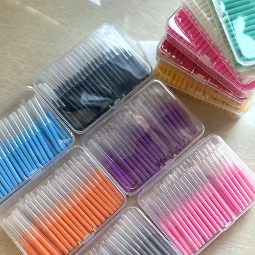 Imagen 2 del producto Caja de 100/200 Uds. Cepillo Interdental 0,6-1,5 Mm limpieza entre los dientes cuidado bucal ortodóntico forma de I hilo dental tipo I push pull