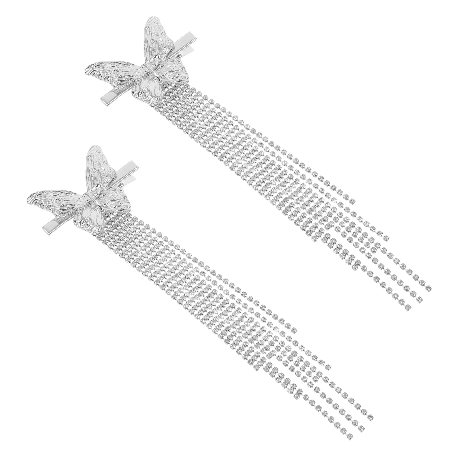 

2 шт., заколки для волос с кисточками-бабочками, заколки со стразами и кристаллами, аксессуары для волос для свадебной вечеринки для женщин и девочек, серебристые, нескользящие