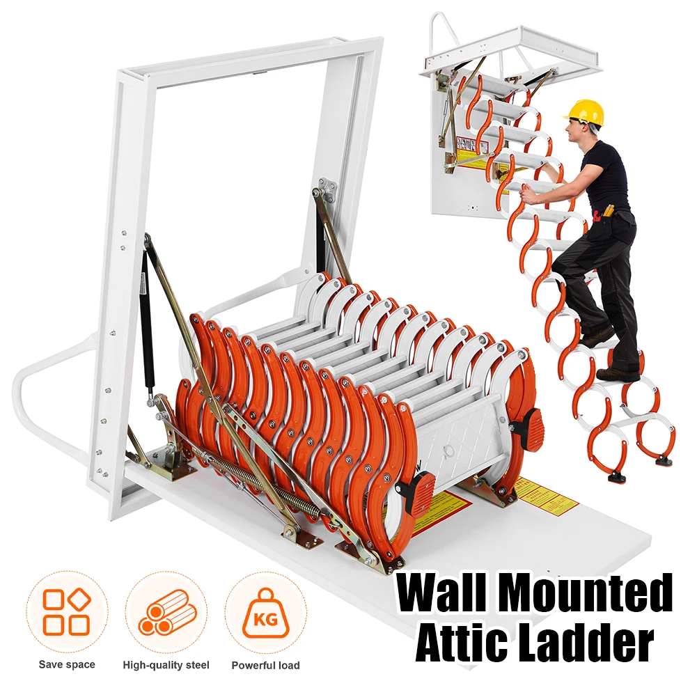 12 خطوة 10.17ft قابل للتعديل الحائط العلية سلم الحمولة 661Lbs الحائط سحب أسفل للطي درج لمتخزون RV