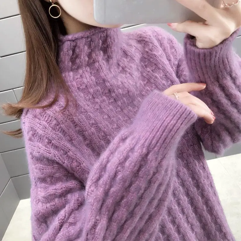 Fashion Turtleneck Knitted Solid Color All-match Sweater Women\'s Clothing 2022 Autumn New Casual Pullovers Loose Sweet Tops