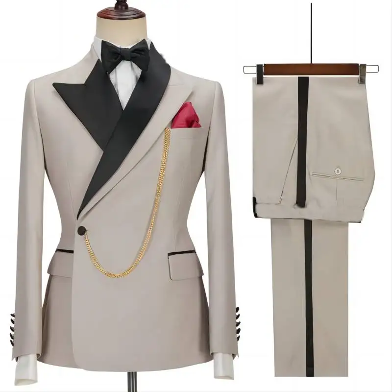 

W-110 Korean style double-breasted suit for men three-piece suit for groomsmen wedding banquet casual suit for men