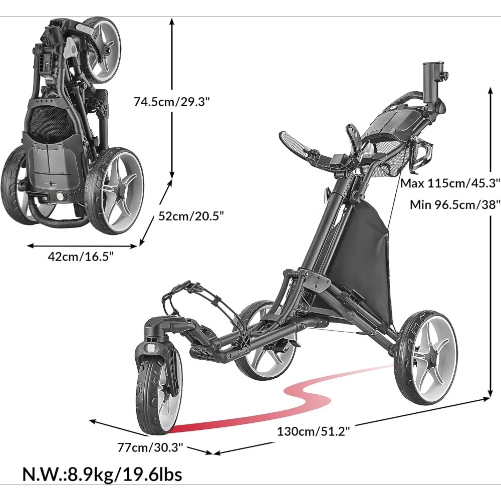 Golf Cart, Foldable Golf Push Cart, with The Built-in Cooler Included, Bag Cart Collapsible Golf Pull Cart