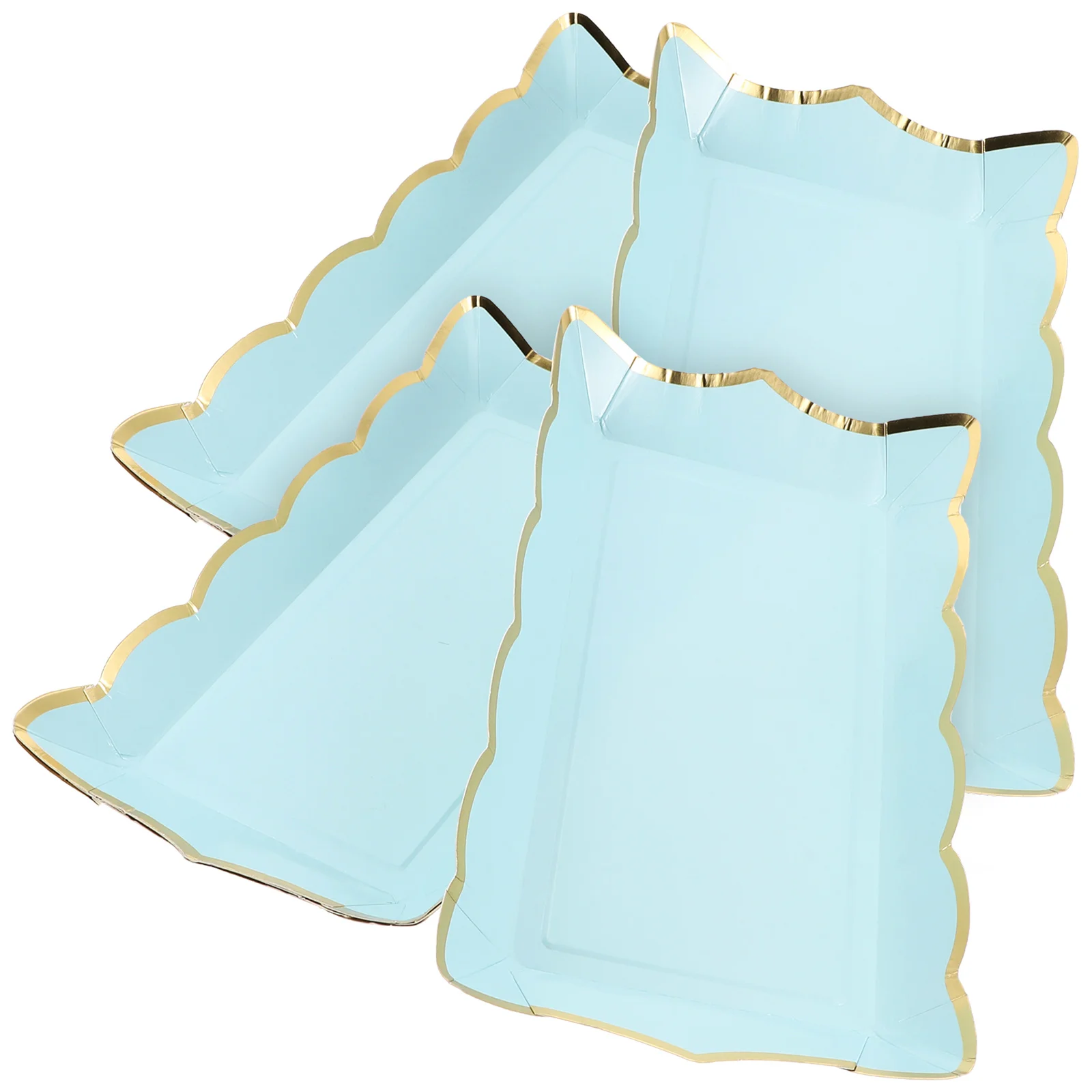 

4pcs Disposable BBQ Tray Set 9 Inch Rectangular Blue Paper Plates for Cake Fruit Dessert Serving Party Platters Trays