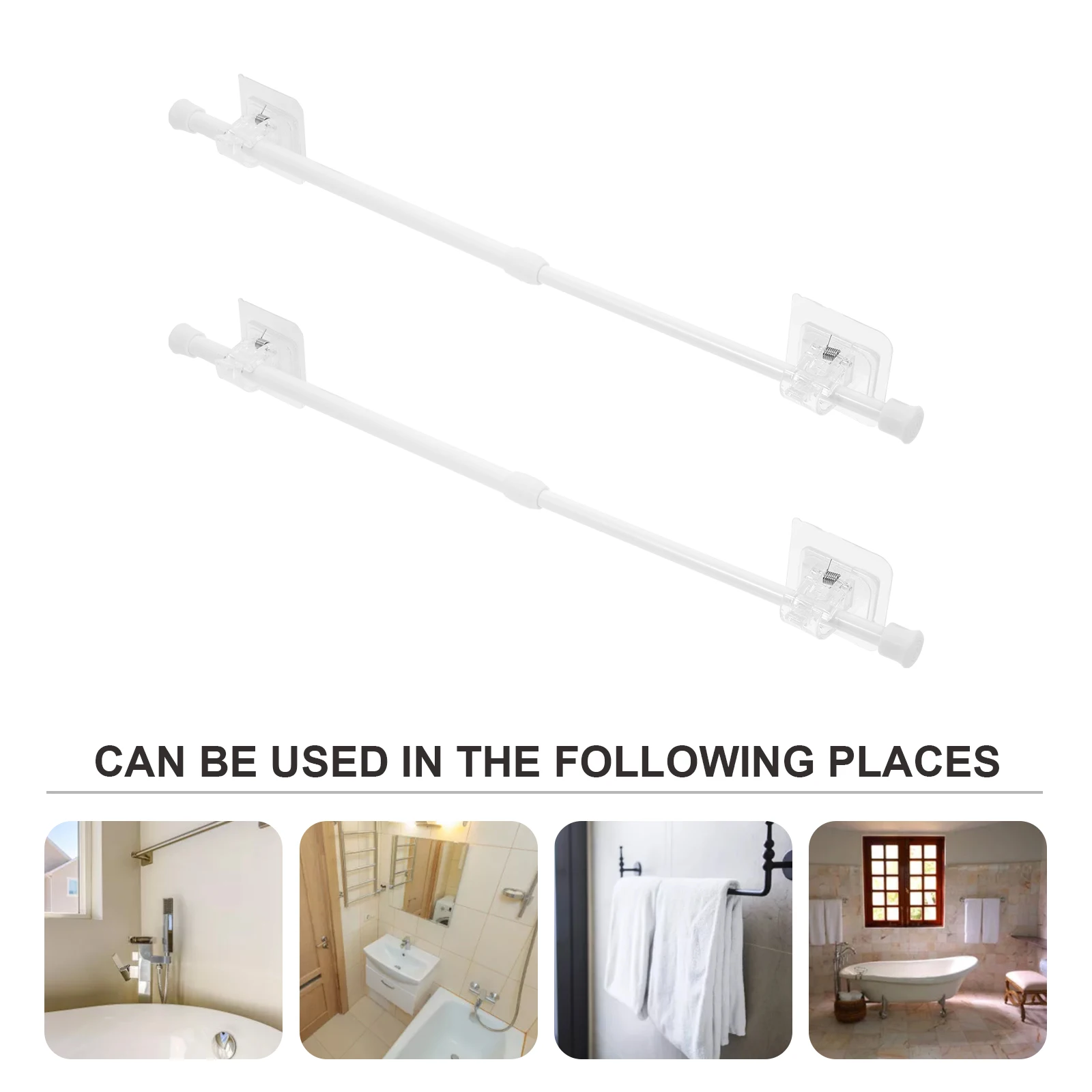 

2 Sets 30-50cm Expandable Curtain Rod Telescoping Pole No Drill Shower Hooks Spring Tension Stick Bath Hardware
