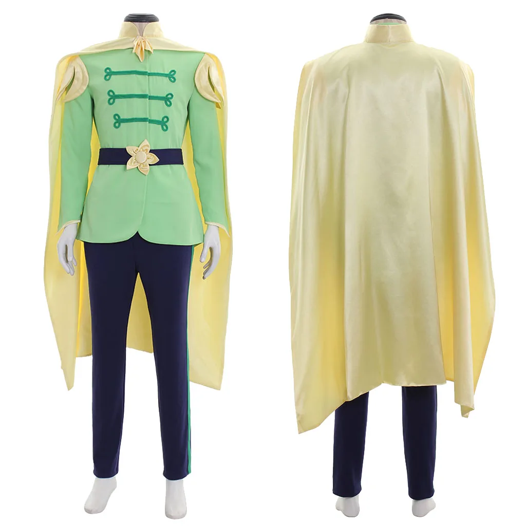 

Adult Men Frog Cosplay Costume Suit Green Prince Outfit King Prince Halloween Uniform With Cape Full Set Halloween Clothing