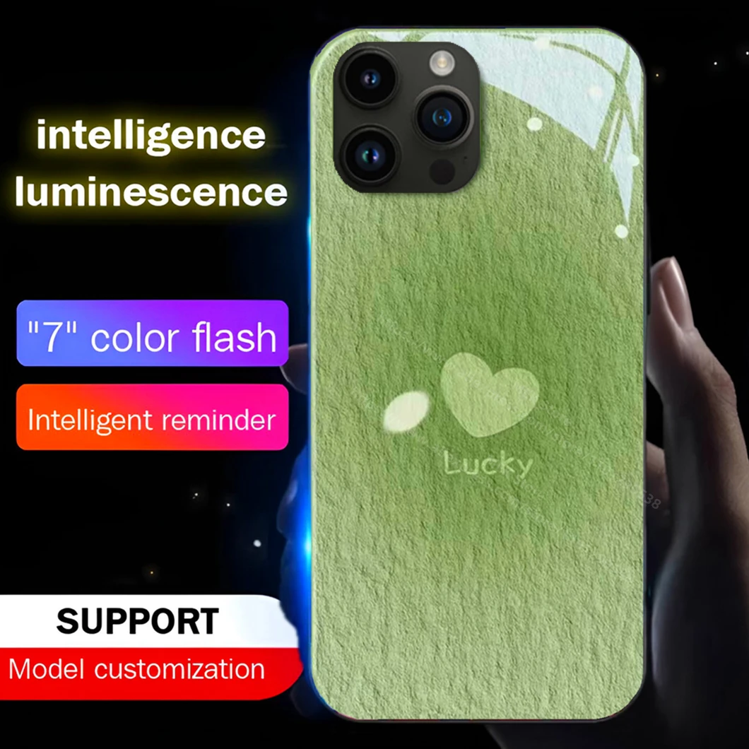 

Avocado Green Love Heart Luminous Glass LED Call Light Up Flash Phone Case For Samsung S24 S23 S22 S21 S20 FE Note 20 Plus Ultra