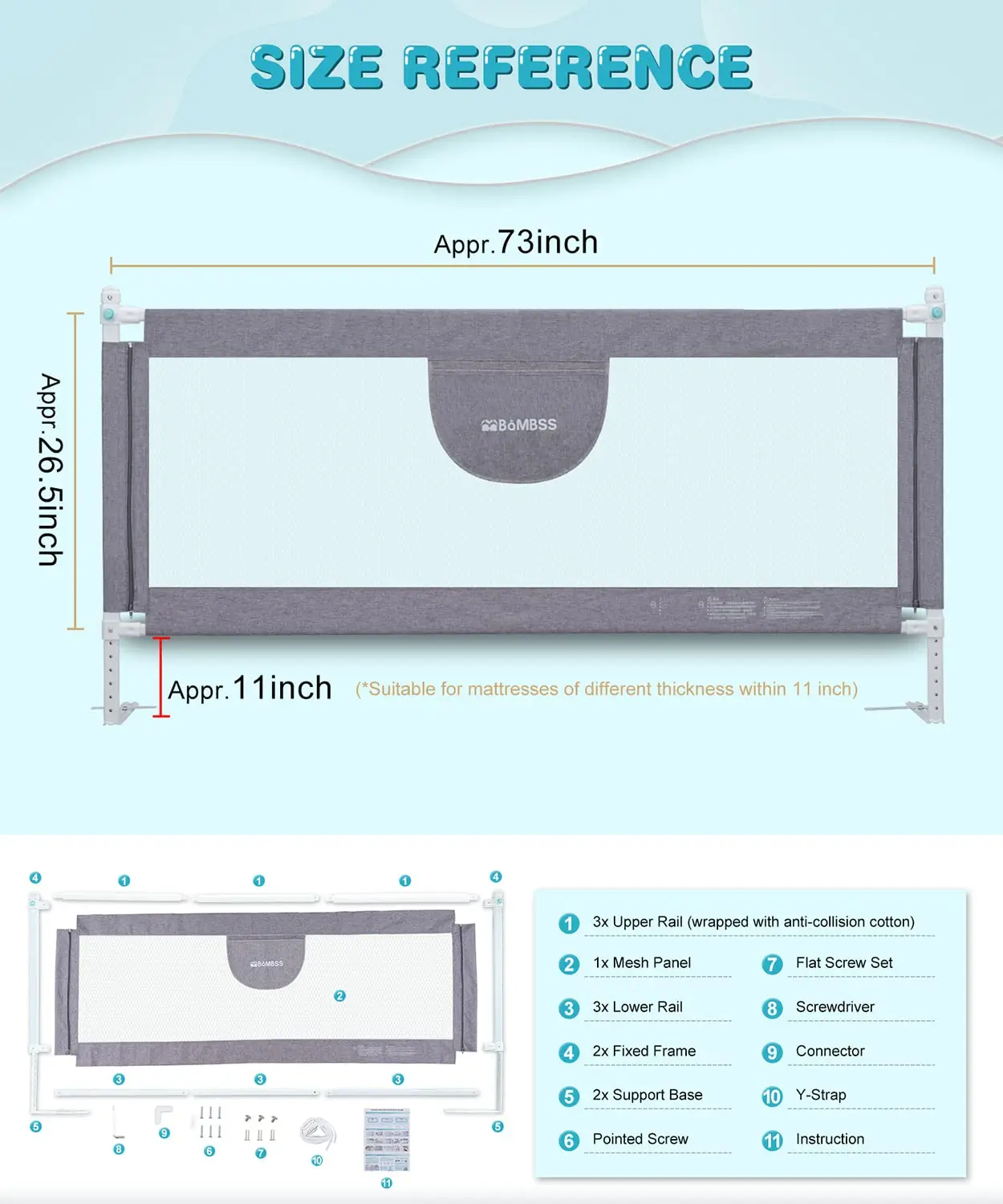 Universal Adjustable Bed Rails for Toddlers, Extra Tall Safety Guard with Double Lock Fits Queen King Twin Full Mattress