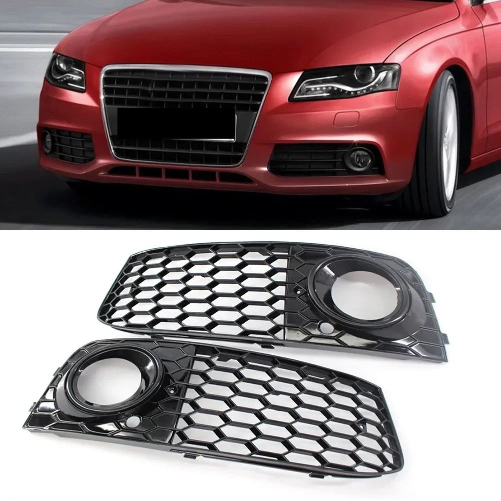 

1 Pair Auto Car Front Grill Mesh Left Right Honeycomb Grille Fog Light Lamp Cover for Audi A4 B8 2008-2012