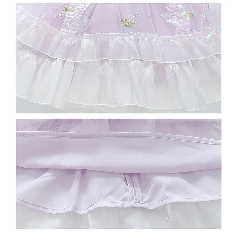 Children\'s birthday party dress summer strap bow bubble sleeve girl\'s cake dress princess dress children\'s daily clothing