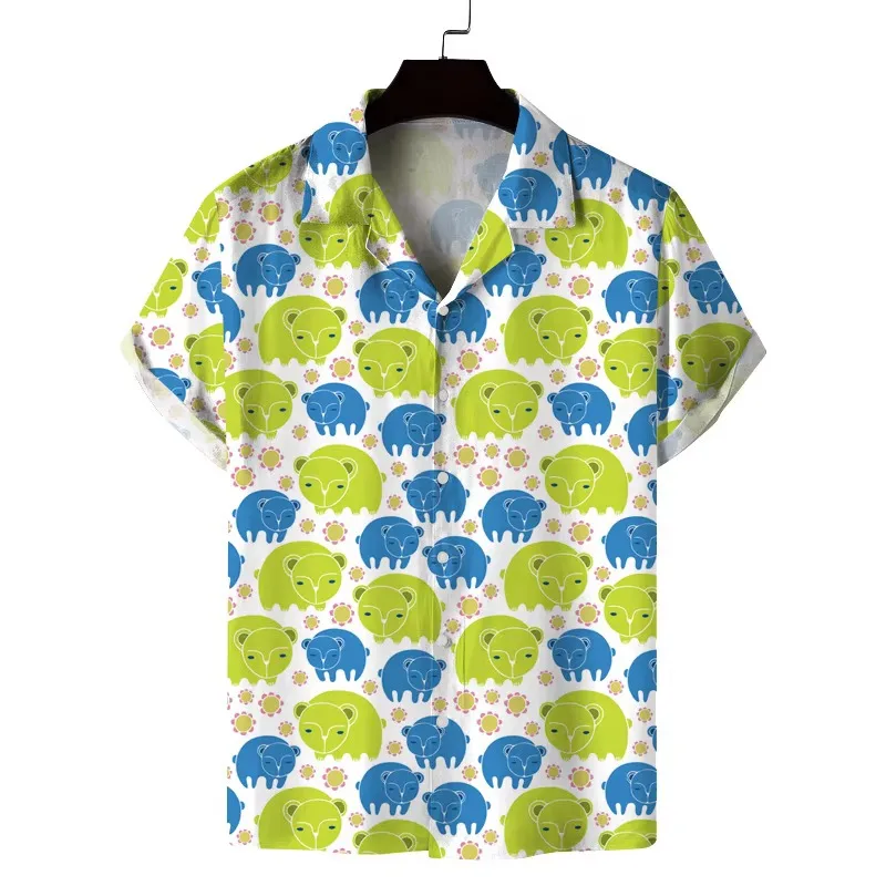 Color Blocking Starfish Shell Printed Short Sleeved Shirt for Men, Loose and Comfortable Vacation Shirt