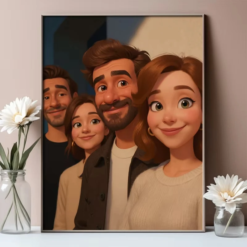 Pintura en lienzo con retrato personalizado de 1 pieza, personaliza tu foto, tema de moda, dibujos animados, cartel sin marco