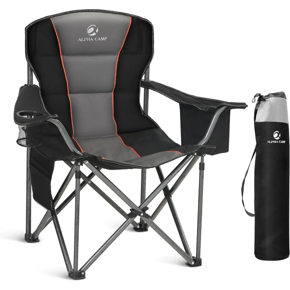 

Oversized Folding Camping Chair, Heavy Duty Portable Lawn Chairs with Cooler Bag, Side Pocket & Cup Holder, Folding Chairs