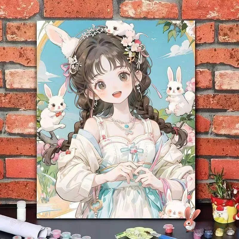 

Digital Oil Painting DIY Girl Anime Coloring Beautiful Lady Cartoon Frame Decorative Art Modern mat Sle Home Decor