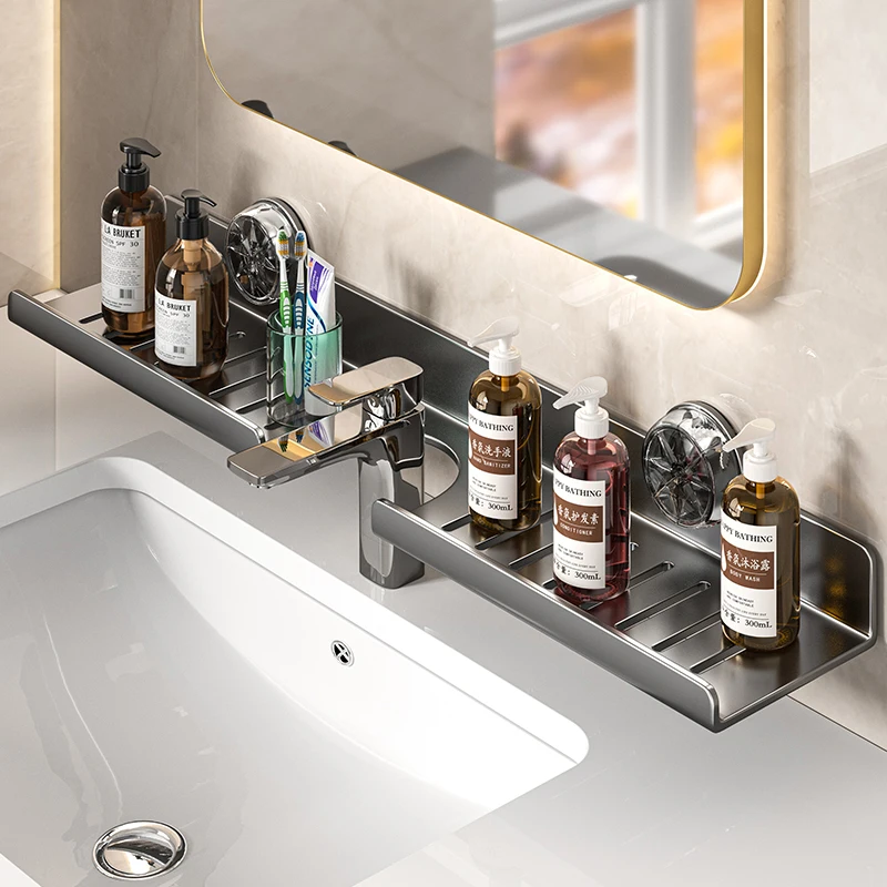 Suction Cup Mirror Front Bathroom Shelf Faucet Washbasin Wall-Mounted Non-Punch Bathroom Shelf