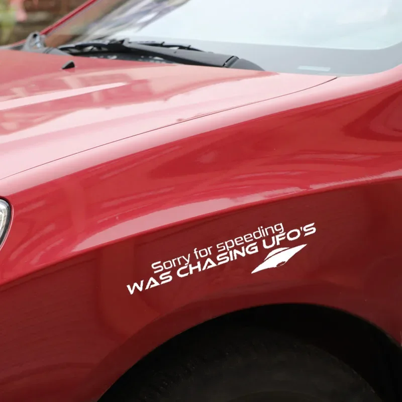 Sorry for Speeding Chasing UFO Decals Car Decoration Personality Pvc Car Window Waterproof Sticker Black/white, 17cm * 4cm