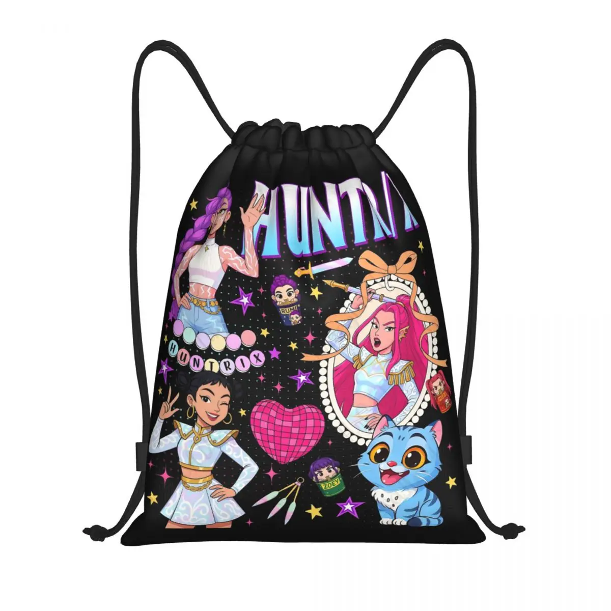 カスタム Kpop ハンターデーモンズ巾着バッグ男性女性軽量 Huntrix スポーツジム収納バックパック