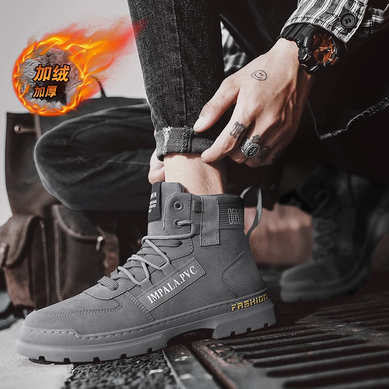 اتجاه الشتاء الجديد كبير الحجم الصوف الدافئة لينة ومريحة الرجال كبيرة الحجم الجلود الدانتيل متابعة عالية المساعدة أحذية السيارات #6