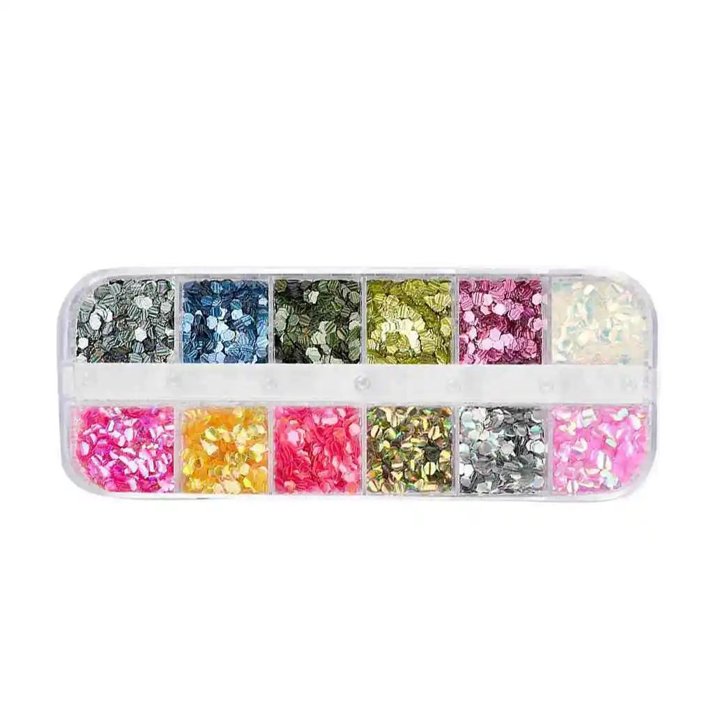 12 Grids Nail Glitter Sequin Mixed Round/Star Moon/Pearl DIY Flake Nail Art Sticker Decorations