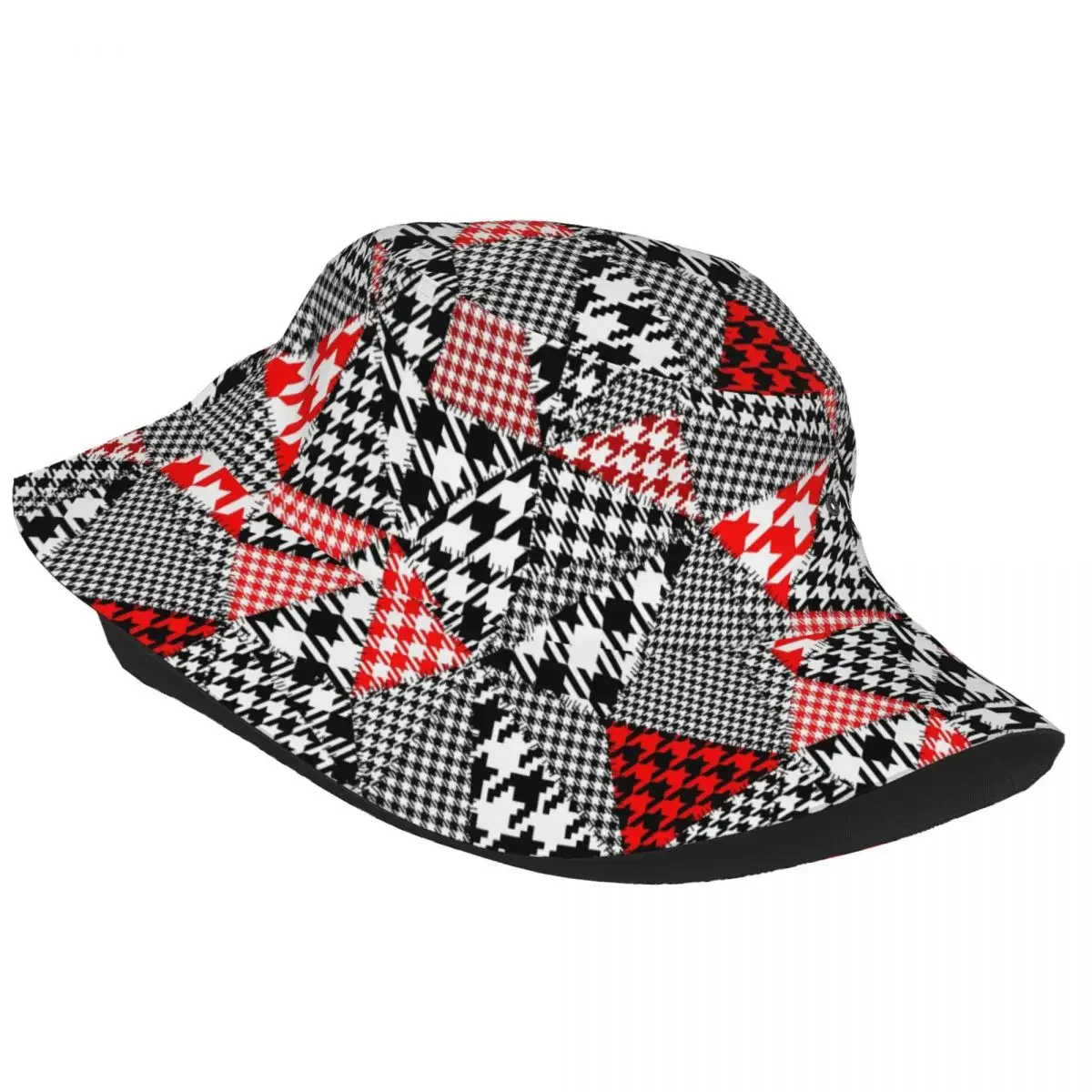 Custom Houndstooth Patchwork Style Bucket Hat Women Men Fashion Summer Outdoor Sun Dogtooth Hounds Tooth Check Fisherman Cap