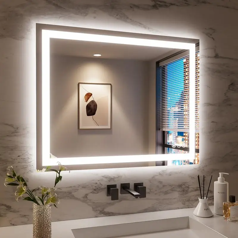

40x32 Inch Frameless LED Smart Bathroom Mirror, Touch Control, Anti-Fog, Adjustable Brightness, Modern Design, Ideal for Home