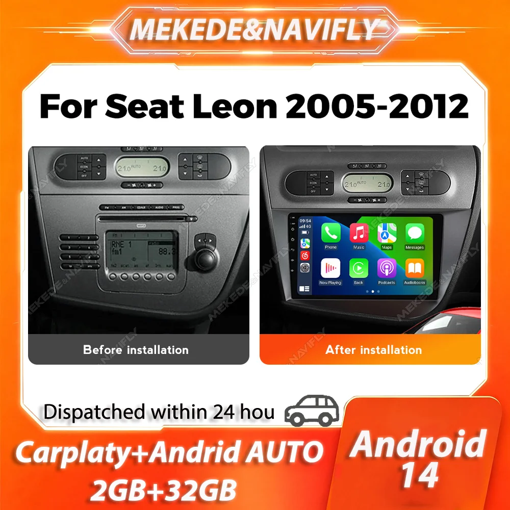 MEKEDE IPS-Bildschirm Android All-in-One Android 14 Autoradio für Seat Leon 2 MK2 2005-2012 Carplay GPS BT Stereo Zentralmultimedia