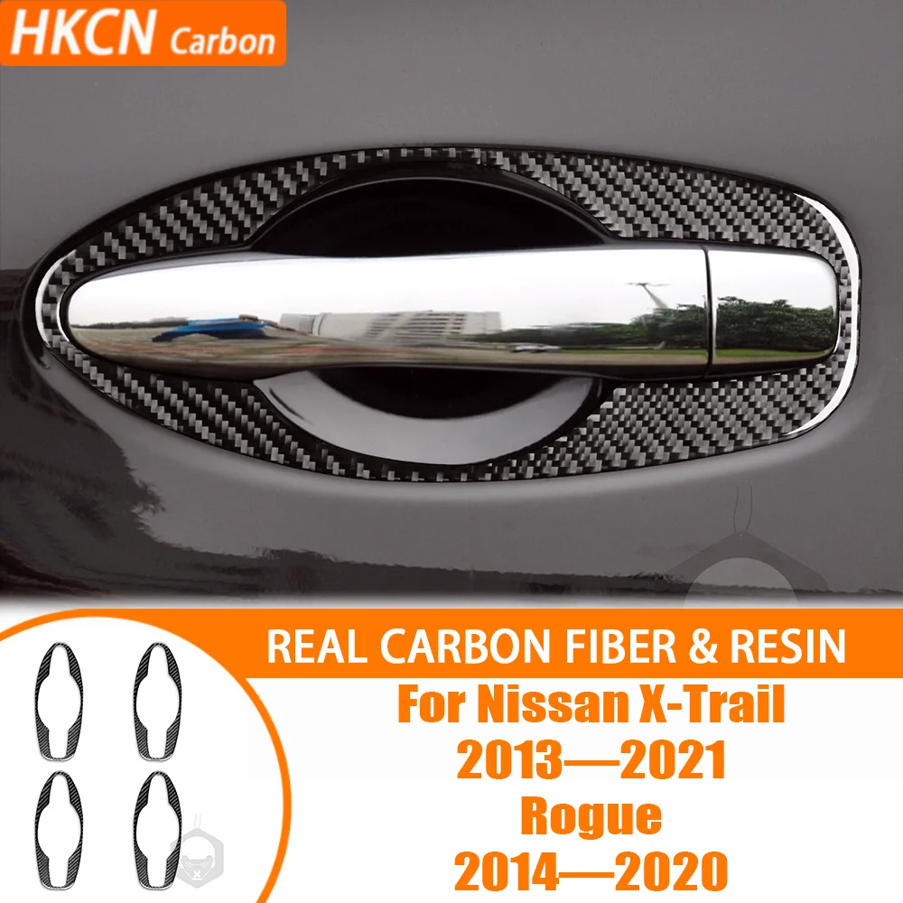 Carbon Fiber Car Exterior Accessories Outer Door Handle Puller Panel Cover Trim Sticker Decal For Nissan X-Trail Rogue 2013—2021