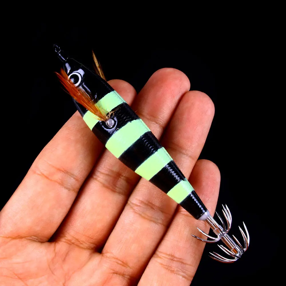 1 Stück/Leuchtender Tintenfisch-Jig-Angelköder, Holz-Garnelenköder, Egi-Köder, Oktopus-Tintenfisch-Jigs, Hartköder, 10,5 cm – 9,5 g