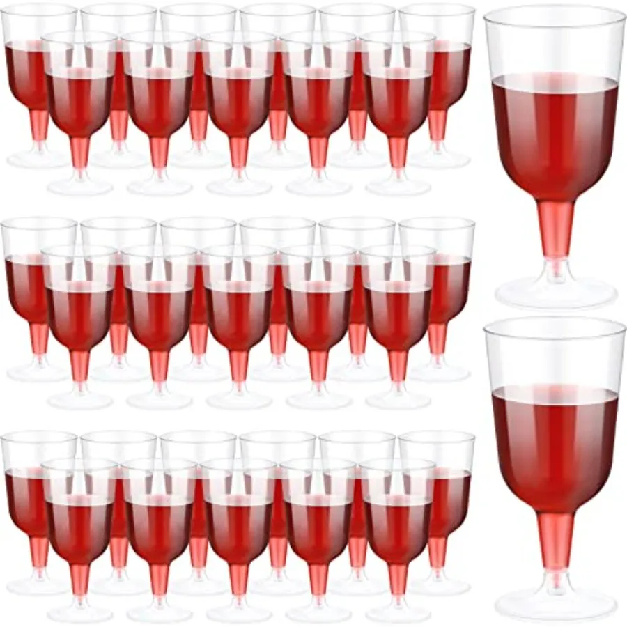 

100 Pcs Plastic Wine Glasses with Stem 6oz Plastic Wine Cups for Parties Disposable Stackable, Wedding Picnics Simple Style