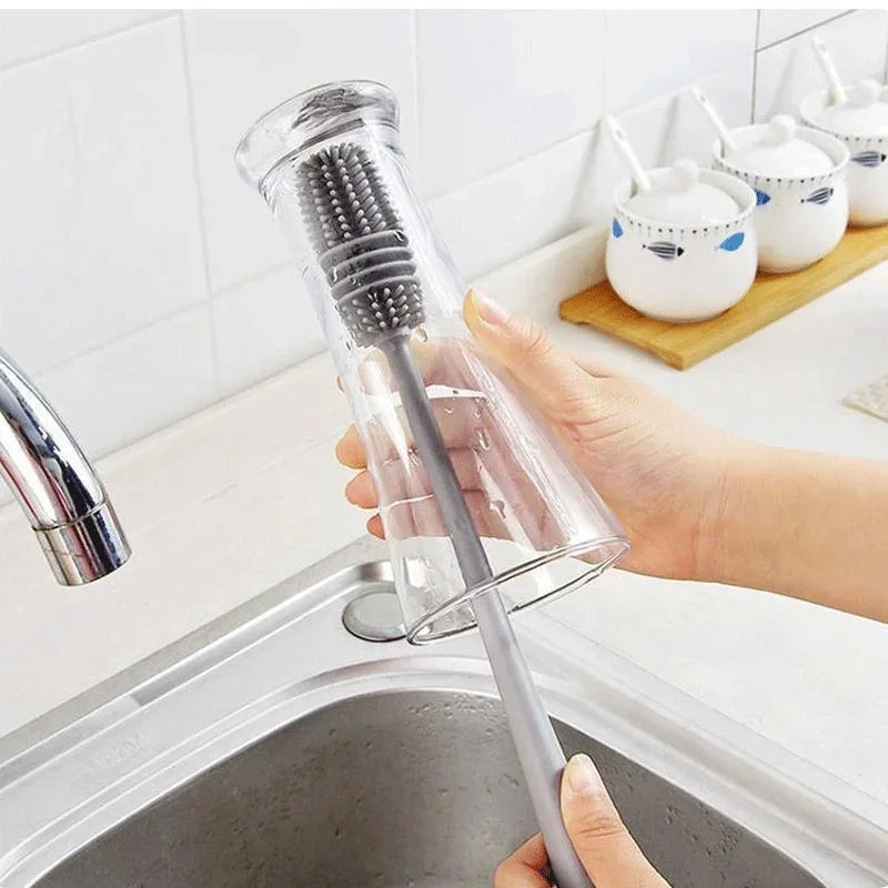 Silicone Milk Bottle Brush Cup Scrubber Glass Cleaner Kitchen Cleaning Tool Long Handle Drink Bottle Glass Cup Cleaning Brush view 6