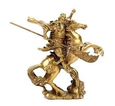 Copper Brass CHINESE crafts Asian Exquisite Chinese Ancient Hero Guan Gong Guan Yu ride on the horse statue