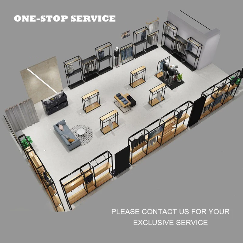 custom.Kainice Customized Boutique Display Furniture Retail Men Clothing Store Garment Rack Hanging Clothes Showroom