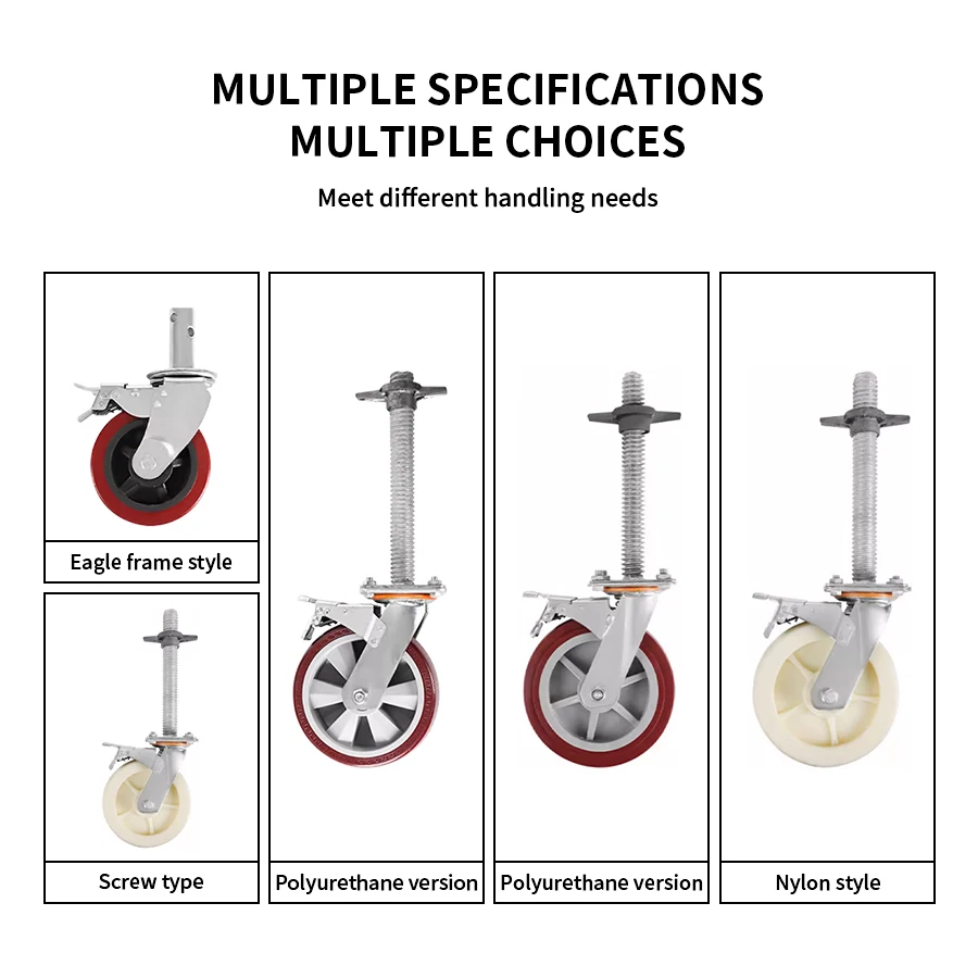 Movable Scaffolding Wheel Steering Wheel Movable Rack Screw Caster 6 Inch 8 Inch Base Universal Wheel Brake Pulley Bearing