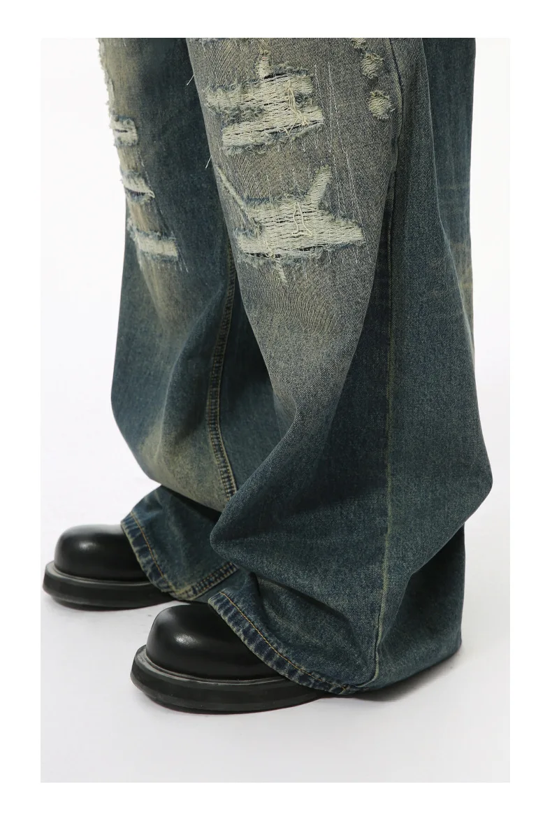 IEFB High Street Men's Denim Pants Hole Worn-out Streetwear Trousers Straight Wide Leg Casual Male Jeans New Autumn 2024 9C8513