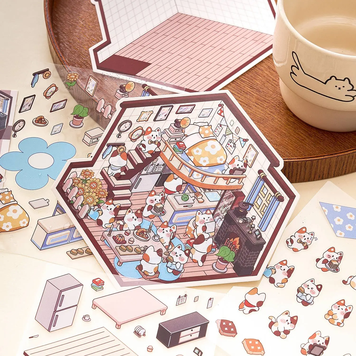 Miniature PET Landscape Sticker Restaurant Dance Party House Student Handbook Stickers Scrapbooking