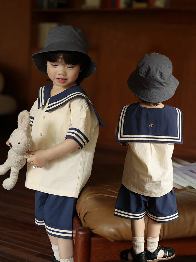 Baby Boy Girl Clothes Sets Sailor Collar Soft Cotton Fashion Baby Navy Uniform Baby Costume