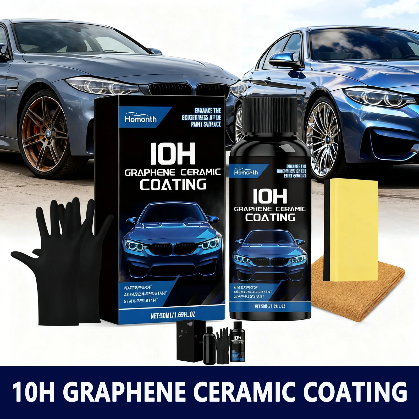 Professionelles Keramikbeschichtungsset für Autos, 10H Härte, Hochglanz, hydrophob, langlebiger Lackschutz, Autodetaillierungspolitur