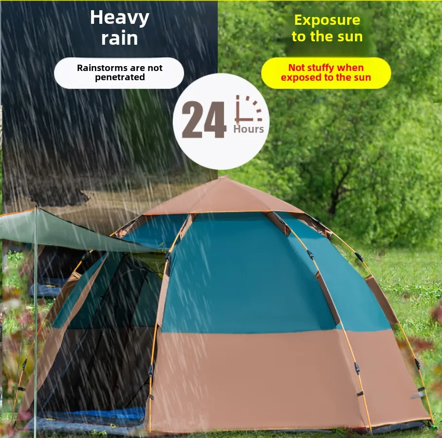 YOUSKY Automatic Double Layer Hexagonal Tent for 2-4 People Outdoor Camping Waterproof Quick Setup Beach Tent