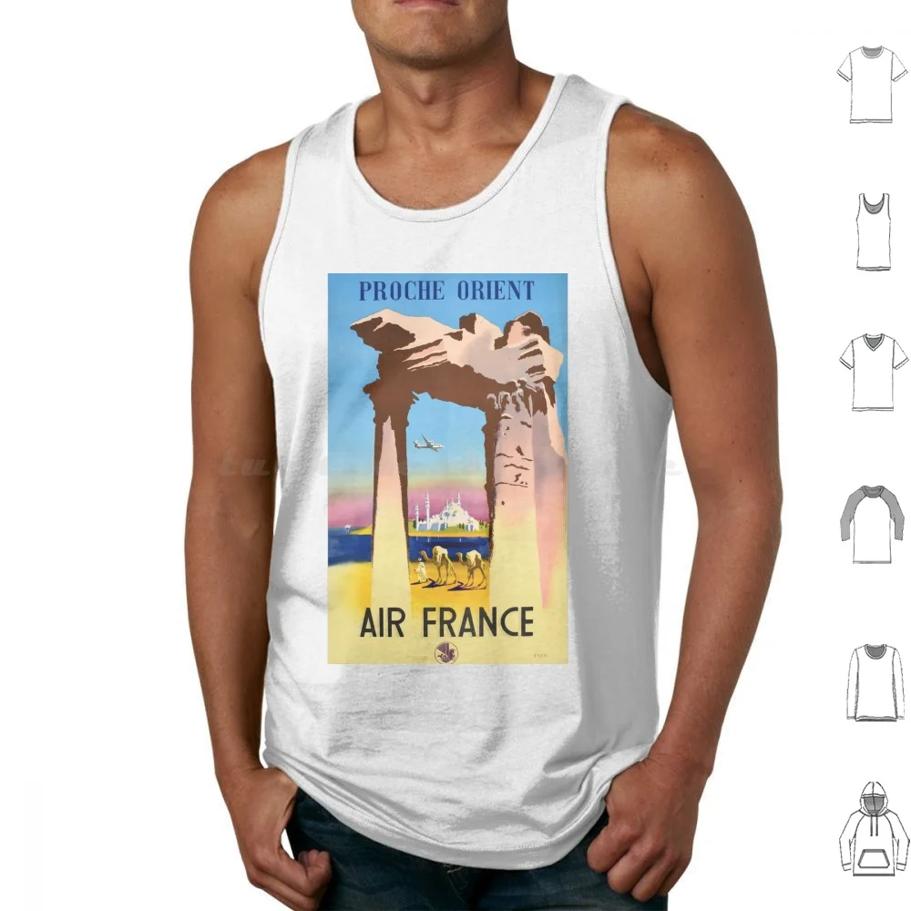 Air France Vintage Travel Poster Proche Retro Luggage Tank Tops Print Cotton Travel Vintage Paris Luggage Air France Retro