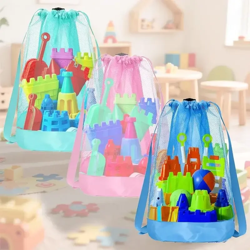 Mochila de playa con cordón resistente a la arena extragrande, bolsa de almacenamiento de juguetes para piscina para niños para recoger carcasas