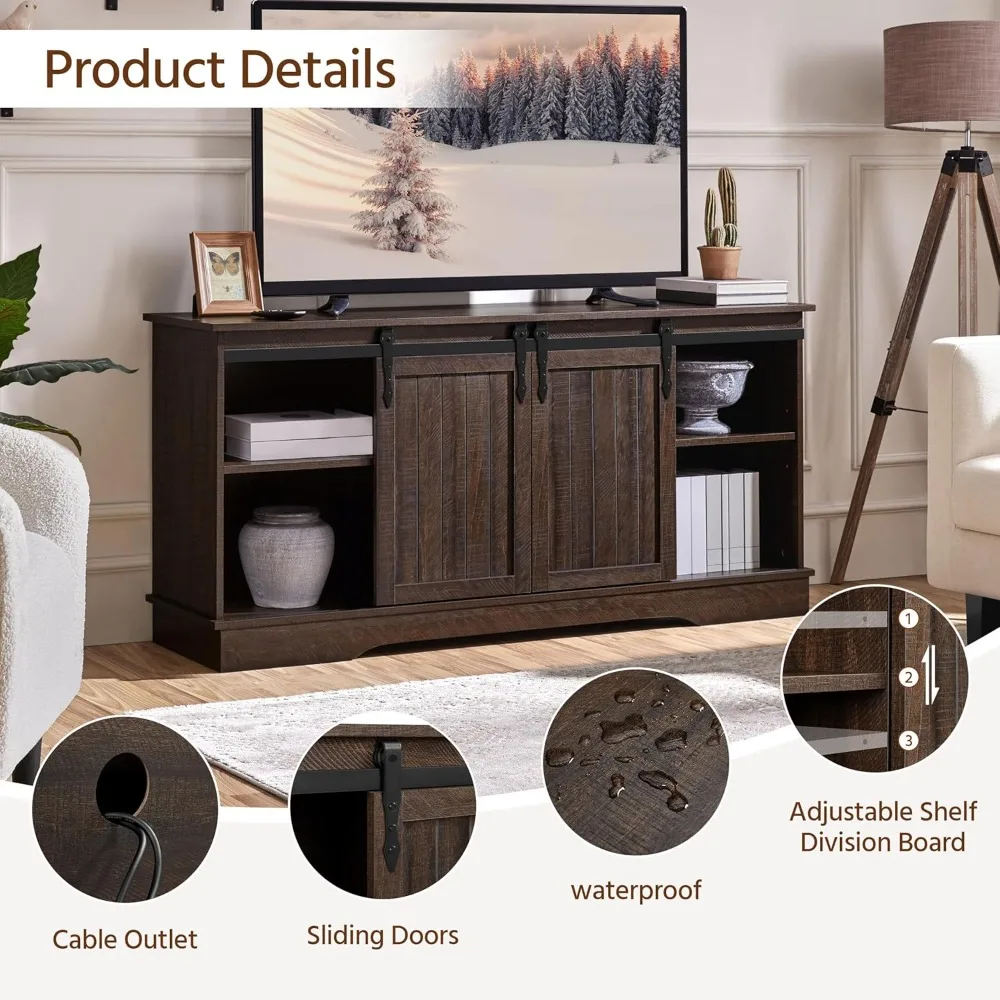 مركز ترفيه على طراز Farmhouse لأجهزة التلفاز حتى 65 بوصة، و58 طاولة وحدة تحكم مع أرفف قابلة للتعديل