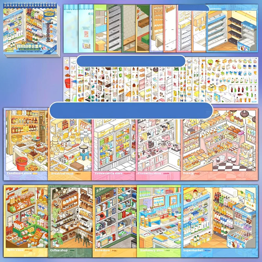 For Telado Miniature Scene Sticker Book DIY Diorama House Journaling Kit Kids Creative Crafting Art Supplies Decorative Decals