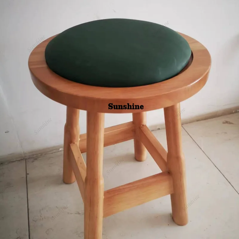 

Vintage Solid Wood Low Dark Green Round Stool Solid Wood Low Stool