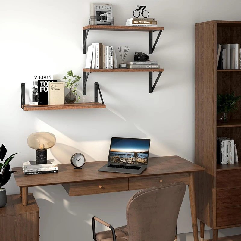 The Three-piece Wall-mounted Floating Shelf Made of Wood Is Suitable for Wall Storage in Bathrooms, Bedrooms and Kitchens.