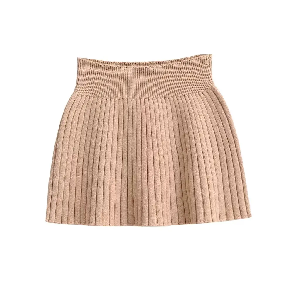 Sexy High Waist Knitted  Skirt Elastic Waist Casual Pure Color A-Line Skirt for Young Women Chinese Brand Short Skirt