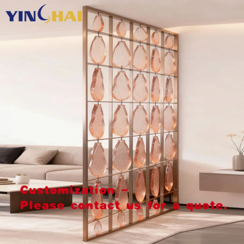 custom.Luxury Gold Glass and Stainless Steel Metal Partition Screen Panel Home Living Room Decorations Separator
