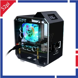 52Pi Raspberry Pi 4 Model B ABS Mini Tower NAS Kit with Ice Tower 0.96 Screen Dispaly Power Adaptor